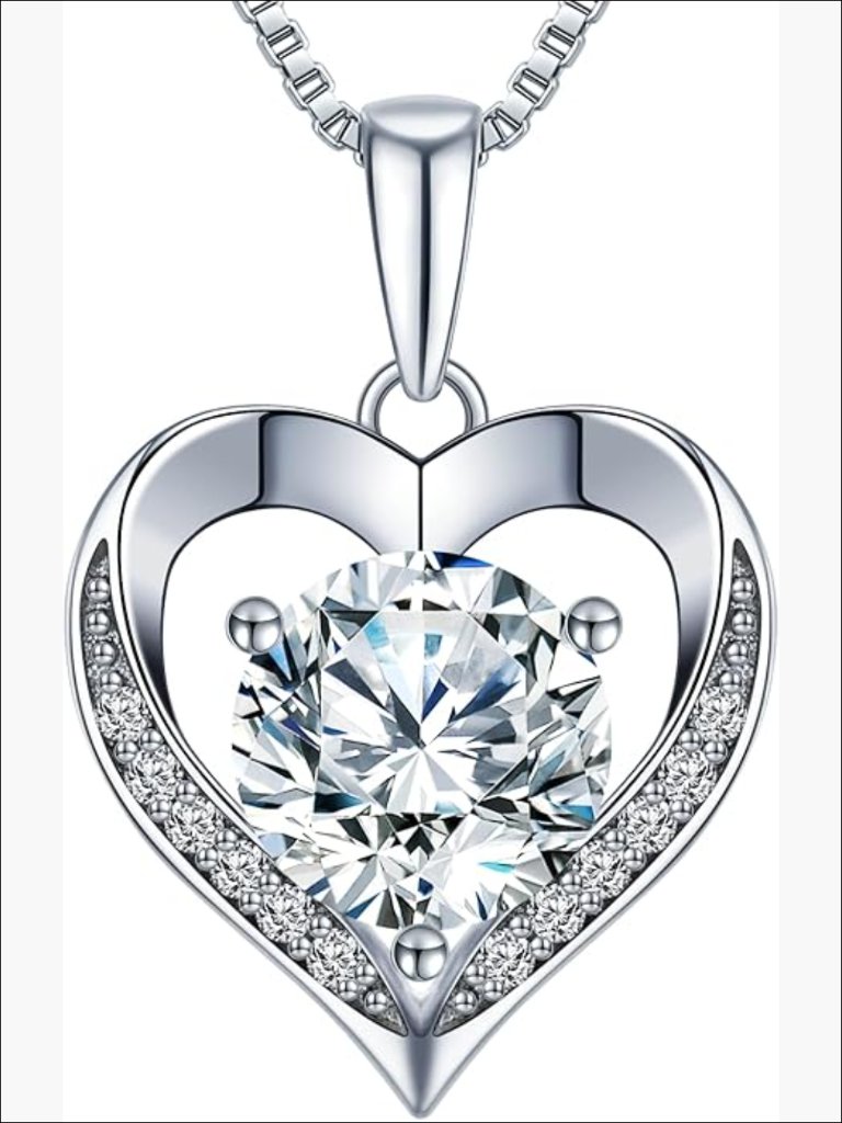 Sterling Silver Heart Moissanite Necklace, Engraved I Love You Pendant